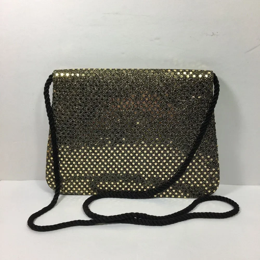Whittall & Shon Gold Sequins Purse‎ Handbag Clutch Party Cocktail Cord Strap